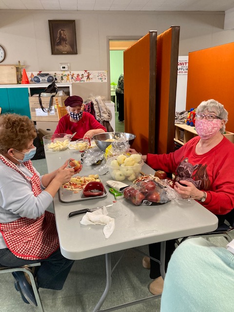 Peeling apples for the pies made by St. Mark's Belleville UCW.